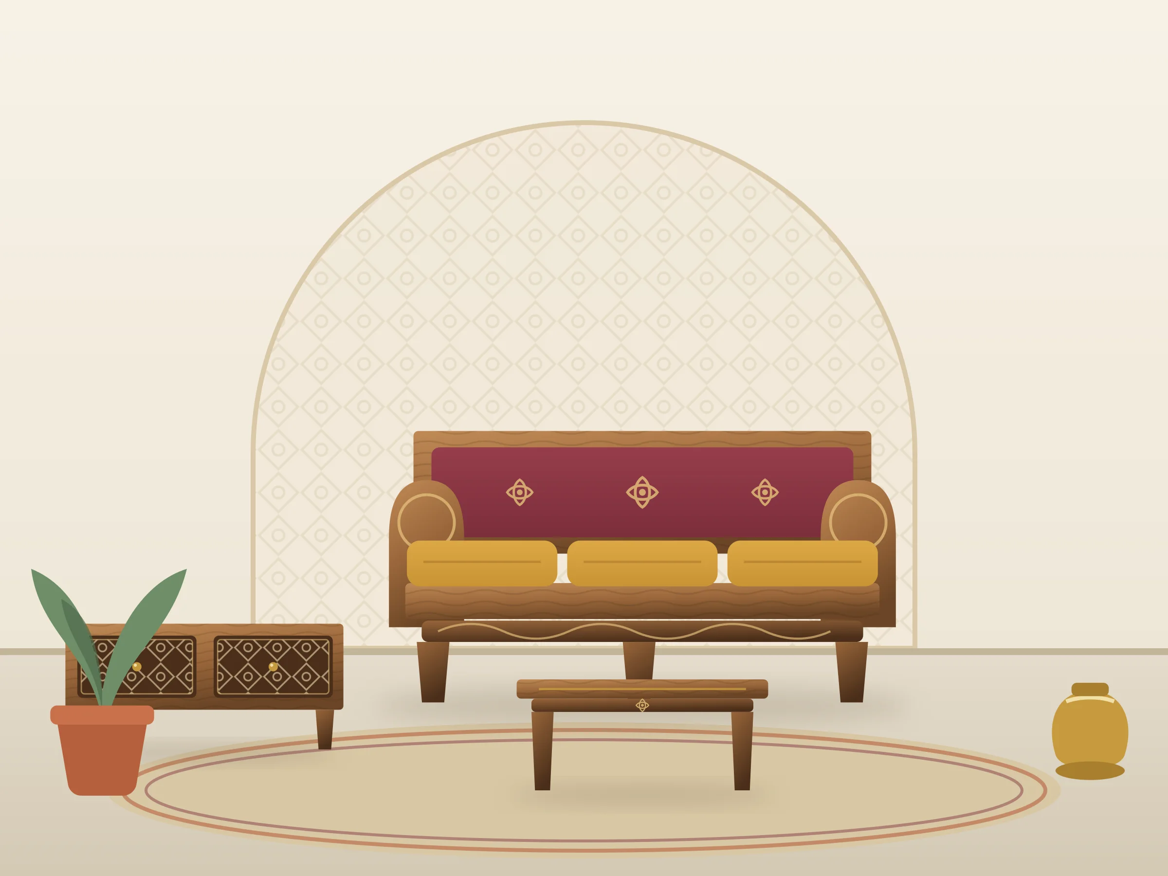 Marwar Carved Teak Sofa Set (3+1+1)