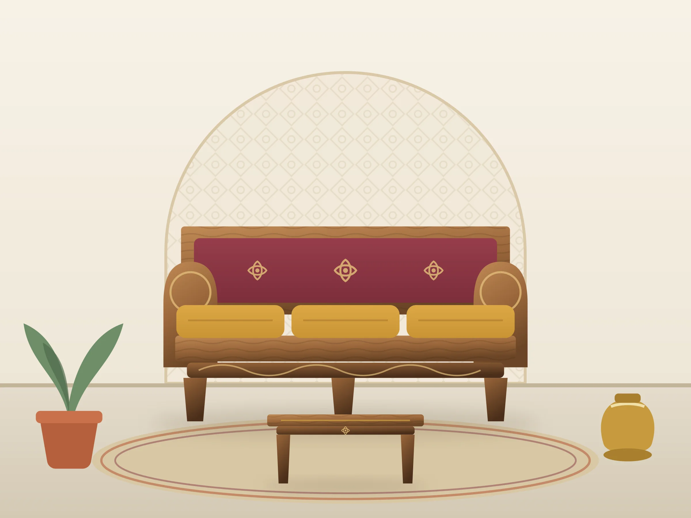 Marwar Carved Teak Sofa Set (3+1+1)